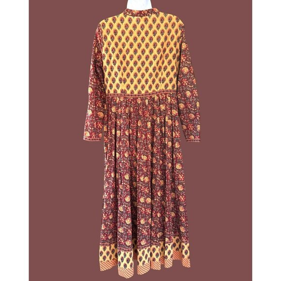 Indian Summer 21 by Gulab Chand Brown Yellow Festival Maxi Dress Large - Picture 5 of 7